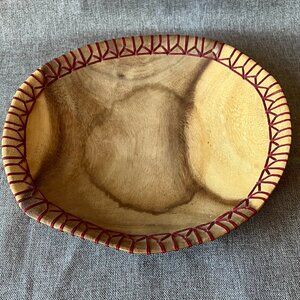 Wooden Trinket Bowl with Red Stitched Edge